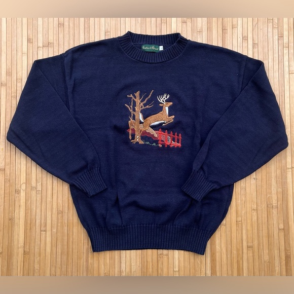 Vintage Sutter & Grant Buck/Deer Embroidered Sweater Crew Neck - Picture 1 of 6